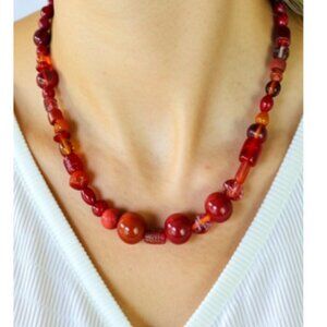 Carnelian and retro glass necklace with beautiful orange & red beads.NWT